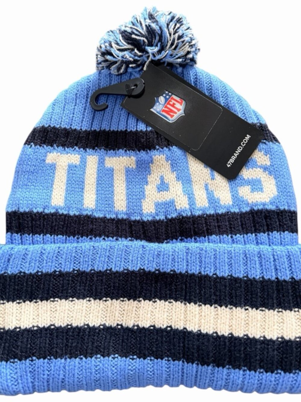 '47 Brand Mens Tennessee Titans Cuffed Winter Knit Hat Cap Pom NFL Beanie Blue